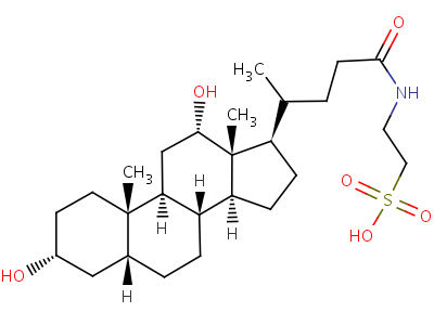 2-[4-[(3R,5R,8R,9S,10S,12S,13R,14S,17R)-3,12-二羥基-10,13-二甲基-2,3,4,5,6,7,8,9,11,12,14,15,16,17-十四氫-1H-環(huán)戊并[a]菲-17-基]戊酰氨基]乙烷磺酸結(jié)構(gòu)式,516-50-7結(jié)構(gòu)式