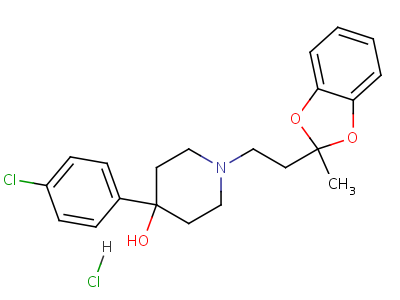 4-Piperidinol, 4-(p-chlorophenyl)-1-(2-(2-methyl-1,3-benzodioxol-2-yl)ethyl)-, hydrochloride Structure,52502-60-0Structure