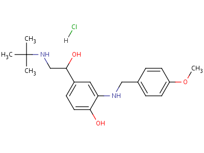 a-[[(1,1-二甲基乙基)氨基]甲基]-4-羥基-3-[[(4-甲氧基苯基)甲基]氨基]苯甲醇鹽酸鹽結(jié)構(gòu)式,60853-38-5結(jié)構(gòu)式