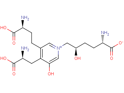 4-((2S)-2-氨基-2-羧基乙基)-1-((2R,5S)-5-氨基-5-羧基-2-羥基戊基)-3-((3S)-3-氨基-3-羧基丙基)-5-羥基-吡啶鎓內(nèi)鹽結(jié)構(gòu)式,63800-01-1結(jié)構(gòu)式