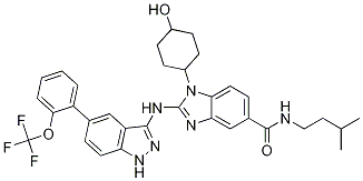 1-(4-羥基環(huán)己基)-2-[[5-(2-三氟甲氧基苯基)-1H-吲唑-3-基]氨基]-1H-苯并咪唑-5-羧酸 (3-甲基丁基)酰胺結(jié)構(gòu)式_1012104-68-5結(jié)構(gòu)式