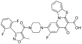 2-[4-[[3-(2,6-二氟苯基)-5-甲基-4-異噁唑基]羰基]-1-哌嗪基]-3-氟-5-氧代-5H-苯并噻唑[3,2-a]喹啉-6-羧酸結(jié)構(gòu)式_1028202-96-1結(jié)構(gòu)式