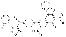 2-[4-[[3-(2,6-二氟苯基)-5-甲基-4-異噁唑基]羰基]-1-哌嗪基]-3-硝基-5-氧代-5H-苯并噻唑[3,2-a]喹啉-6-羧酸結(jié)構(gòu)式_1028202-97-2結(jié)構(gòu)式