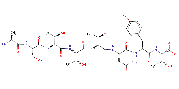 L-丙氨酰-L-絲氨酰-L-蘇氨酰-L-蘇氨酰-L-蘇氨酰-L-天冬氨酰胺酰-L-酪氨酰-L-蘇氨酸結(jié)構(gòu)式_106362-32-7結(jié)構(gòu)式