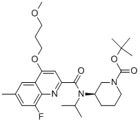 (3R)-3-[[[8-氟-4-(3-甲氧基丙氧基)-6-甲基-2-喹啉]羰基](1-甲基乙基)氨基]-1-哌啶羧酸 1,1-二甲基乙酯結(jié)構(gòu)式_1078129-57-3結(jié)構(gòu)式