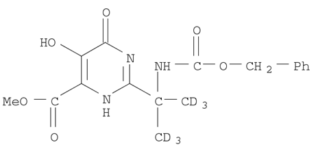 Methyl 2-[2-(benzyloxycarbonylamino)-(1,3-d6-propan)-2-yl]-5-hydroxy-6-oxo-1,6-dihydropyrimidine-4-carboxylate Structure,1100750-73-9Structure