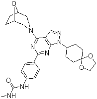 1-(4-(4-(8-噁-3-氮雜雙環(huán)[3.2.1]-3-辛基)-1-(1,4-二噁螺[4.5]-8-癸基)-1H-吡唑并[3,4-d]嘧啶-6-基)苯基)-3-甲基脲結構式_1144068-46-1結構式