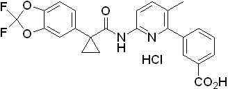 3-(6-{[1-(2,2-二氟-苯并[1,3]二氧代-5-基)-環(huán)丙烷羰基]-氨基}-3-甲基-2-吡啶)苯甲酸鹽酸鹽結(jié)構(gòu)式_1160221-26-0結(jié)構(gòu)式