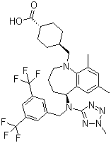 (1S,4r)-4-(((S)-5-((3,5-雙(三氟甲基)芐基)(2-甲基-2H-四唑-5-基)氨基)-7,9-二甲基-2,3,4,5-四氫-1H-苯并[b]氮雜革-1-基)甲基)環(huán)己烷羧酸結(jié)構(gòu)式_1186486-62-3結(jié)構(gòu)式