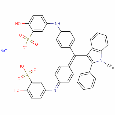 鈉2-羥基-5-({4-[{4-[(4-羥基-3-磺基苯基)氨基]苯基}(1-甲基-2-苯基-1H-吲哚-3-基)亞甲基]-2,5-環(huán)己二烯-1-亞基}氨基)苯磺酸酯結(jié)構(gòu)式_12219-30-6結(jié)構(gòu)式