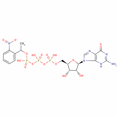 [(2R,3s,4r,5r)-5-(2-amino-6-oxo-3h-purin-9-yl)-3,4-dihydroxyoxolan-2-yl]methyl [hydroxy-[hydroxy-[1-(2-nitrophenyl)ethoxy]phosphoryl]oxyphosphoryl] hydrogen phosphate Structure,124830-99-5Structure