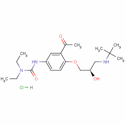 (+)-3-(3-Acetyl-4-(3-(tert-butylamino)-2-hydroxypropoxy)phenyl)-1,1-diethylurea hydrochloride Structure,125638-91-7Structure