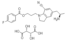 (R)-3-(5-(2-氨基丙基)-7-氰基吲哚-1-基)丙基 4-氟苯甲酸 (2R,3R)-2,3-二羥基琥珀酸酯結(jié)構(gòu)式_1277178-53-6結(jié)構(gòu)式