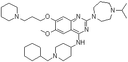 N-[1-(環(huán)己基甲基)-4-哌啶基]-2-[六氫-4-(1-甲基乙基)-1H-1,4-二氮雜革-1-基]-6-甲氧基-7-[3-(1-哌啶基)丙氧基]-4-喹唑啉胺結(jié)構(gòu)式_1320288-19-4結(jié)構(gòu)式