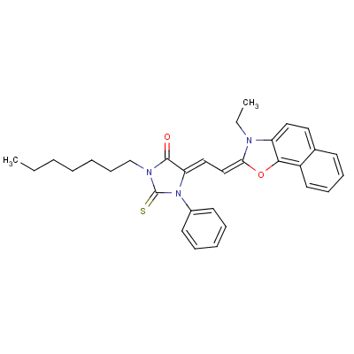 5-[(3-乙基萘并[2,1-d]惡唑-2(3H)-亞基)亞乙基]-3-庚基-1-苯基-2-硫代咪唑烷-4-酮結(jié)構(gòu)式_13242-16-5結(jié)構(gòu)式