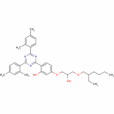 2-[2-羥基-4-[3-(2-乙基己氧基)-2-羥基丙氧基]苯基]-4,6-雙(2,4-二甲基苯基)-1,3,5-三嗪結(jié)構(gòu)式_137658-79-8結(jié)構(gòu)式