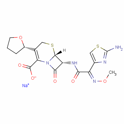 (6R,7R)-7-[[(2Z)-2-(2-氨基-1,3-噻唑-4-基)-2-甲氧基亞氨基乙?；鵠氨基]-8-氧代-3-[(2S)-四氫呋喃-2-基]-5-硫雜-1-氮雜雙環(huán)[4.2.0]辛-2-烯-2-羧酸鈉結(jié)構式_141195-77-9結(jié)構式