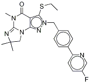 3-(乙基硫代)-2-[[4-(5-氟-2-吡啶)苯基]甲基]-7,8-二氫-5,7,7-三甲基-2H-咪唑并[1,2-a]吡唑并[4,3-e]嘧啶-4(5h)-酮結(jié)構(gòu)式_1415809-03-8結(jié)構(gòu)式