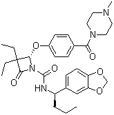 (2S)-N-[(1R)-1-(1,3-苯并二氧代l-5-基)丁基]-3,3-二乙基-2-[4-[(4-甲基-1-哌嗪)羰基]苯氧基]-4-氧代-1-氮雜丁烷羧酰胺結(jié)構(gòu)式_157341-41-8結(jié)構(gòu)式