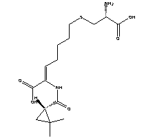 (Z)-(s)-7-chloro-2-(2,2-dimethyl-cyclopropanecarboxamido)-2-heptenoic acid Structure,166037-21-4Structure