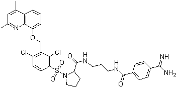 (2S)-N-(3-(4-甲脒基苯甲酰胺基)丙基)-1-(2,4-二氯-3-((2,4-二甲基-8-喹啉基氧基)甲基)苯磺?；?吡咯烷-2-甲酰胺結(jié)構(gòu)式_209733-45-9結(jié)構(gòu)式