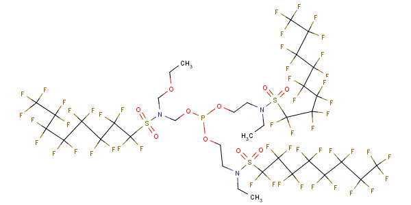 三[N-乙基-1,1,2,2,3,3,4,4,5,5,6,6,7,7,8,8,8-十七氟-N-(2-羥基乙基)-1-辛烷磺酰胺]磷酸酯結(jié)構(gòu)式_2250-98-8結(jié)構(gòu)式