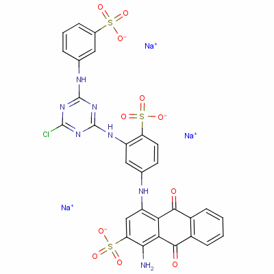 1-氨基-4-[[3-[[4-氯-6-[(3-硫苯基)氨基]-1,3,5-噻嗪-2-基]氨基]-4-硫苯基]氨基]-9,10-二氫-9,10-二氧代-2-蒽磺酸三鈉結(jié)構(gòu)式_23422-12-0結(jié)構(gòu)式