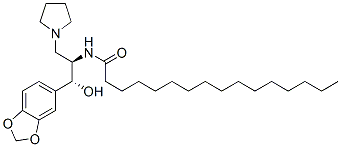 N-[(1R,2R)-2-(1,3-苯并二氧)-2-羥基-1-(1-吡咯烷甲基)乙基]-十六胺結(jié)構(gòu)式_245329-80-0結(jié)構(gòu)式