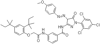 3-[[2-[2,4-雙(叔戊基)苯氧基]乙?；鵠氨基]-N-(4,5-二氫-4-[(4-甲氧苯基)偶氮-5-氧代-1-(2,4,6-三氯苯基)-1H-吡唑-3-基]苯甲酰胺結(jié)構(gòu)式_28279-36-9結(jié)構(gòu)式