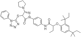 2-[2,4-雙(1,1-二甲基丙基)苯氧基]-N-[4-[4,5-二氫-5-氧代-4-[(1-苯基-1H-四唑-5-基)硫]-3-吡咯烷基]-1H-吡咯-1-基]苯基丁酰胺結(jié)構(gòu)式_30818-18-9結(jié)構(gòu)式