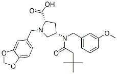 (4S)-1-(1,3-苯并二氧雜環(huán)戊烯l-5-甲基)-4-[(3,3-二甲基-1-氧代丁基)[(3-甲氧基苯基)甲基]氨基]-L-脯氨酸結(jié)構(gòu)式_334999-53-0結(jié)構(gòu)式