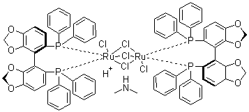 二甲基銨二氯三(μ-氯)二[(R)-(+)-5,5-二(二苯基膦基)-4,4-聯(lián)-1,3-苯并二噁唑]二釕酸(II)結(jié)構(gòu)式_346457-41-8結(jié)構(gòu)式