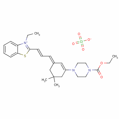 乙基4-[(3E)-3-[(E)-3-(3-乙基-1,3-苯并噻唑-3-鎓-2-基)丙-2-烯亞基]-5,5-二甲基-1-環(huán)己烯基]哌嗪-1-羧酸酯高氯酸鹽結(jié)構(gòu)式_36755-19-8結(jié)構(gòu)式