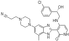 (S)-3-(4-(2-(4-(2-(3-氯苯基)-2-羥基乙基氨基)-2-氧代-1,2-二氫吡啶-3-基)-7-甲基-1H-苯并[d]咪唑-5-基)哌嗪-1-基)丙腈結(jié)構(gòu)式_468741-42-6結(jié)構(gòu)式