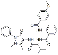 (9ci)-n-[1-[[(2,3-二氫-1,5-二甲基-3-氧代-2-苯基-1H-吡唑-4-基)氨基]羰基]-2-甲基丙基]-2-[(4-甲氧基苯甲?；?氨基]-苯甲酰胺結(jié)構(gòu)式_485810-18-2結(jié)構(gòu)式