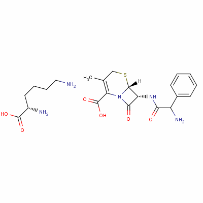 L-賴氨酸 (6R,7R)-7-[(2-氨基-2-苯基-乙?；?氨基]-3-甲基-8-氧代-5-硫雜-1-氮雜雙環(huán)[4.2.0]辛-2-烯-2-羧酸結(jié)構(gòu)式_53950-14-4結(jié)構(gòu)式