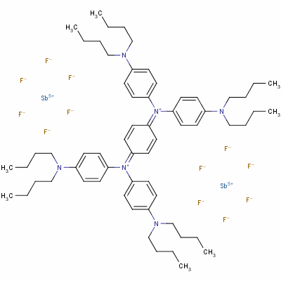 N,N’-2,5-環(huán)己二烯-1,4-二基雙[4-(二丁氨基)-N-[4-(二丁氨基)苯基]苯銨,雙[(OC-6-11)-六氟銻酸鹽(1-)]結構式_5496-71-9結構式