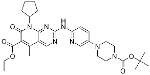 Ethyl2-((5-(4-(tert-butoxycarbonyl)piperazin-1-yl)pyridin-2-yl)amino)-8-cyclopentyl-5-methyl-7-oxo-7,8-dihydropyrido[2,3-d]pyrimidine-6-carboxylate Structure,571189-03-2Structure