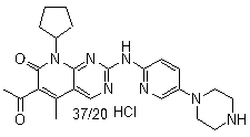 6-乙?；?8-環(huán)戊基-5-甲基-2-[[5-(1-哌嗪基)-2-吡啶基]氨基]吡啶并[2,3-D]嘧啶-7(8H)-酮鹽酸鹽結(jié)構(gòu)式_571189-11-2結(jié)構(gòu)式