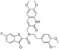 (9ci)-3-氯-n-[(1,2-二氫-6,7-二甲氧基-2-氧代-3-喹啉)甲基]-n-[2-(3,4-二甲氧基苯基)乙基]-6-氟-苯并[b]噻吩-2-羧酰胺結(jié)構(gòu)式_579516-68-0結(jié)構(gòu)式