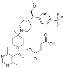 1-[(4,6-二甲基-5-嘧啶基)羰基]-4-[(3S)-4-[(1R)-2-甲氧基-1-[4-(三氟甲基)苯基]乙基]-3-甲基-1-哌嗪基]-4-甲基哌啶馬來酸鹽結構式_599179-03-0結構式