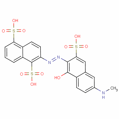 2-[[1-Hydroxy-6-(methylamino)-3-sulpho-2-naphthyl]azo]naphthalene-1,5-disulphonic acid Structure,61433-43-0Structure