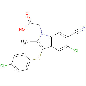 5-Chloro-3-[(4-chlorophenyl)thio]-6-cyano-2-methyl-1h-indole-1-acetic acid Structure,628736-11-8Structure