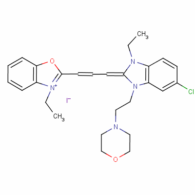 2-[3-[5-氯-1-乙基-1,3-二氫-3-[2-嗎啉基乙基]-2H-苯并咪唑-2-亞基]丙-1-烯基]-3-乙基苯并惡唑鎓碘化物結(jié)構(gòu)式_63059-43-8結(jié)構(gòu)式