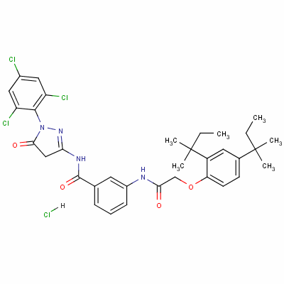 3-[[[2,4-雙(叔戊基)苯氧基]乙酰基]氨基]-N-[4,5-二氫-5-氧代-1-(2,4,6-三氯苯基)-1H-吡唑-3-基]苯甲酰胺鹽酸鹽結(jié)構(gòu)式_63217-46-9結(jié)構(gòu)式