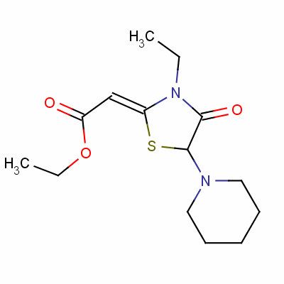 Ethyl (z)-(3-ethyl-4-oxo-5-piperidin-1-ylthiazolidin-2-ylidene)acetate Structure,63250-48-6Structure