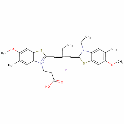 3-(2-羧基乙基)-2-[2-[(3-乙基-6-甲氧基-5-甲基-3H-苯并噻唑-2-亞基)甲基]丁-1-烯基]-6-甲氧基-5-甲基苯并噻唑鎓碘化物結(jié)構(gòu)式_63815-95-2結(jié)構(gòu)式