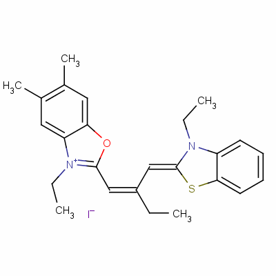 5,6-二甲基-2-(2-(3-乙基-2-(3)-苯并噻唑亞基)甲基)-1-丁烯基)-3-乙基-苯并惡唑鎓碘化物結(jié)構(gòu)式_63870-45-1結(jié)構(gòu)式