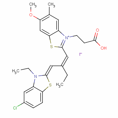 3-(2-Carboxyethyl)-2-[2-[(5-chloro-3-ethyl-3h-benzothiazol-2-idene)methyl]but-1-enyl]-6-methoxy-5-methylbenzothiazolium iodide Structure,63870-54-2Structure