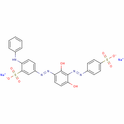 Benzenesulfonic acid, 5-[[2,4-dihydroxy-3-[(4-sulfophenyl) azo]phenyl]azo]-2-(phenylamino)-, disodium salt Structure,6416-67-7Structure